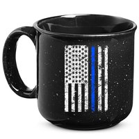Support Police Blue Thin Line American Flag 15oz Campfire Ceramic Mug