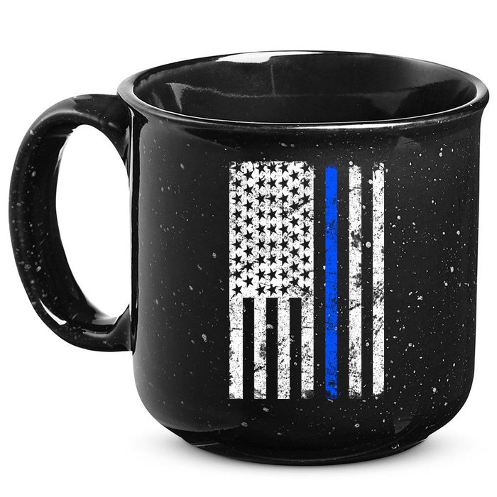 Support Police Blue Thin Line American Flag 15oz Campfire Ceramic Mug