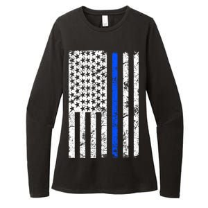 Support Police Blue Thin Line American Flag Womens CVC Long Sleeve Shirt