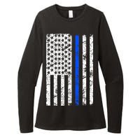 Support Police Blue Thin Line American Flag Womens CVC Long Sleeve Shirt