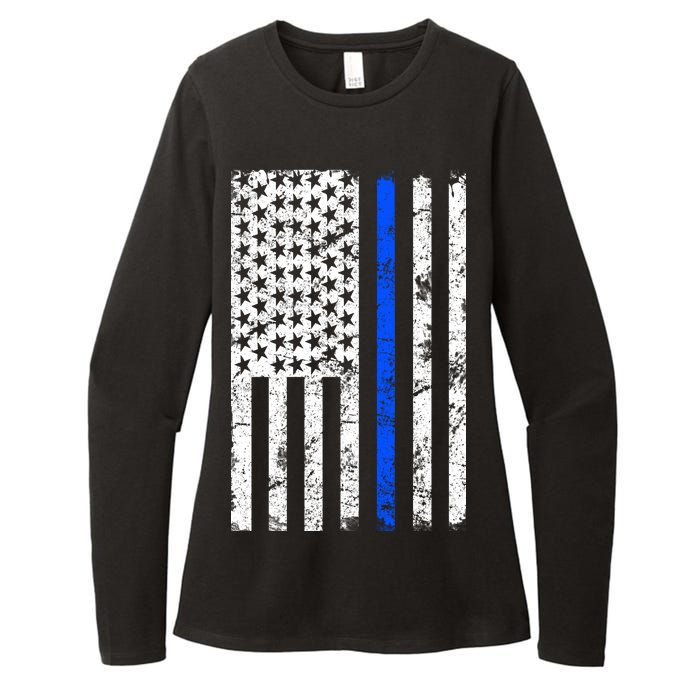 Support Police Blue Thin Line American Flag Womens CVC Long Sleeve Shirt