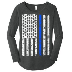 Support Police Blue Thin Line American Flag Women's Perfect Tri Tunic Long Sleeve Shirt