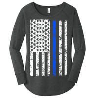 Support Police Blue Thin Line American Flag Women's Perfect Tri Tunic Long Sleeve Shirt