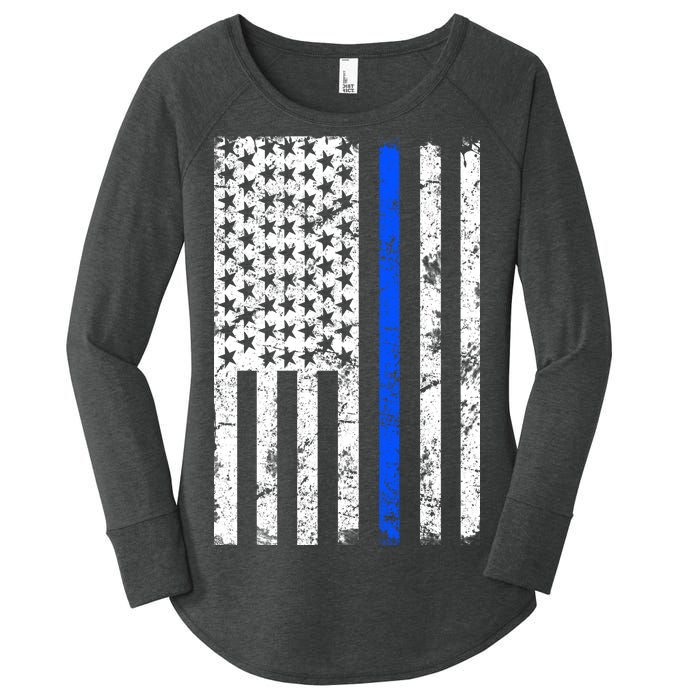 Support Police Blue Thin Line American Flag Women's Perfect Tri Tunic Long Sleeve Shirt