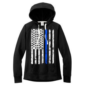 Support Police Blue Thin Line American Flag Women's Fleece Hoodie