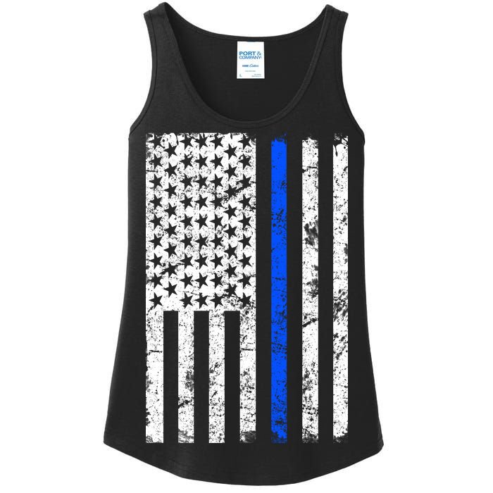 Support Police Blue Thin Line American Flag Ladies Essential Tank