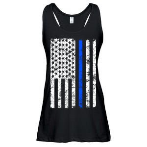 Support Police Blue Thin Line American Flag Ladies Essential Flowy Tank