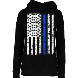 Support Police Blue Thin Line American Flag Womens Funnel Neck Pullover Hood