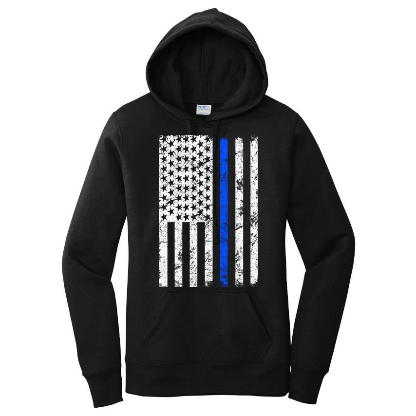 Support Police Blue Thin Line American Flag Women's Pullover Hoodie