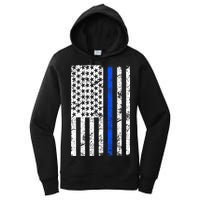 Support Police Blue Thin Line American Flag Women's Pullover Hoodie