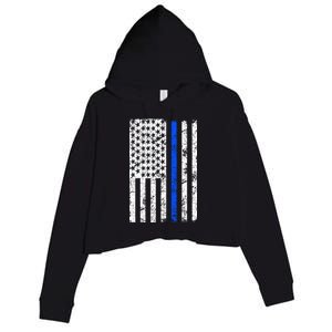 Support Police Blue Thin Line American Flag Crop Fleece Hoodie