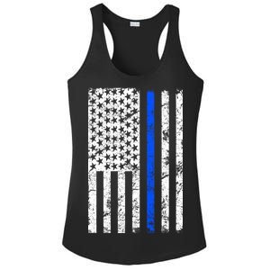 Support Police Blue Thin Line American Flag Ladies PosiCharge Competitor Racerback Tank