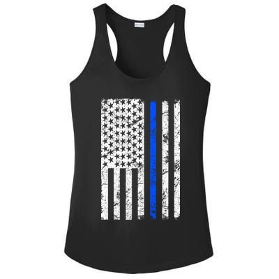 Support Police Blue Thin Line American Flag Ladies PosiCharge Competitor Racerback Tank