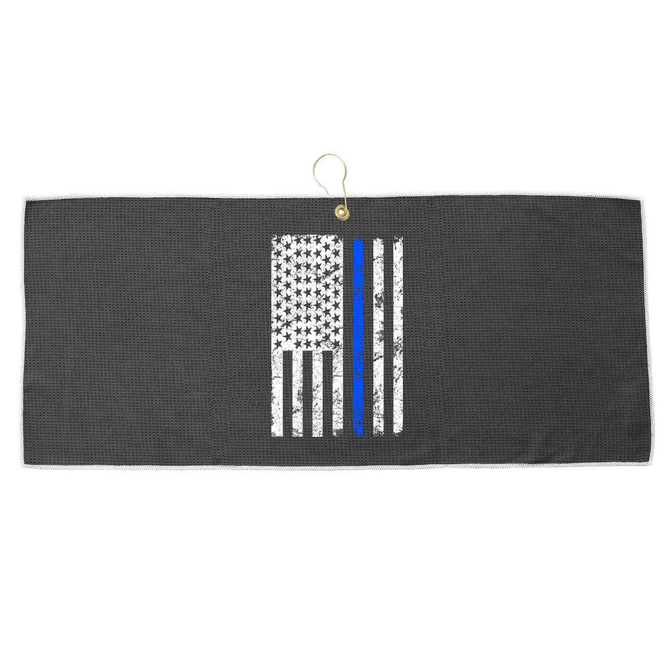 Support Police Blue Thin Line American Flag Large Microfiber Waffle Golf Towel