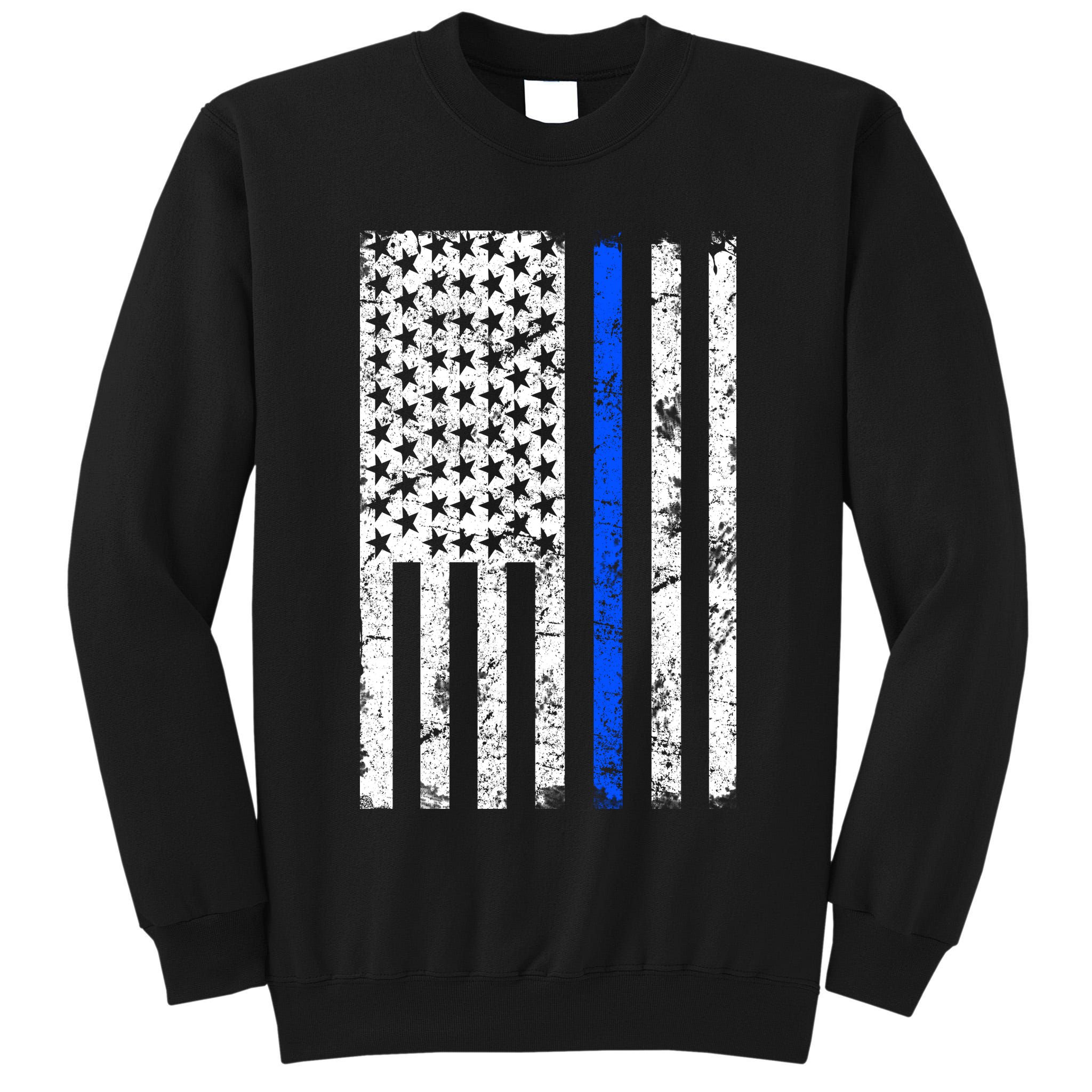 Support Police Blue Thin Line American Flag Tall Sweatshirt