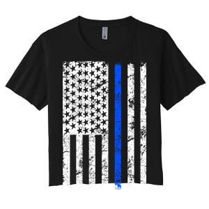 Support Police Blue Thin Line American Flag Women's Crop Top Tee