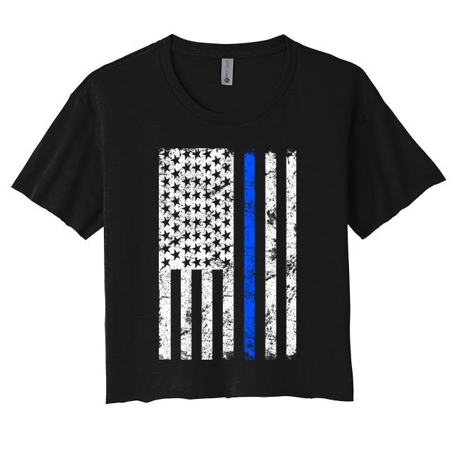 Support Police Blue Thin Line American Flag Crop Top