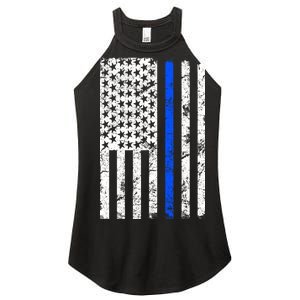 Support Police Blue Thin Line American Flag Women's Perfect Tri Rocker Tank