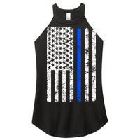 Support Police Blue Thin Line American Flag Women's Perfect Tri Rocker Tank