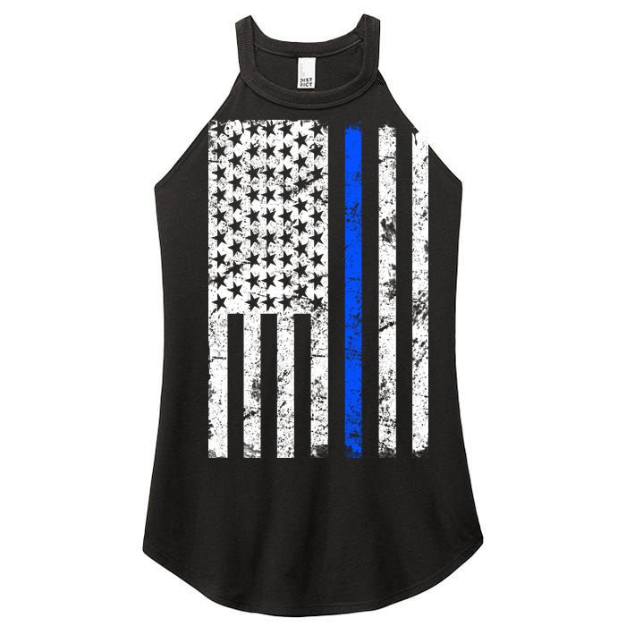 Support Police Blue Thin Line American Flag Women's Perfect Tri Rocker Tank