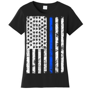 Support Police Blue Thin Line American Flag Women's T-Shirt