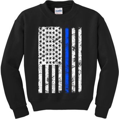 Support Police Blue Thin Line American Flag Kids Sweatshirt