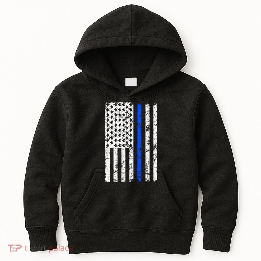 Support Police Blue Thin Line American Flag Kids Hoodie