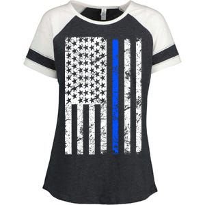 Support Police Blue Thin Line American Flag Enza Ladies Jersey Colorblock Tee