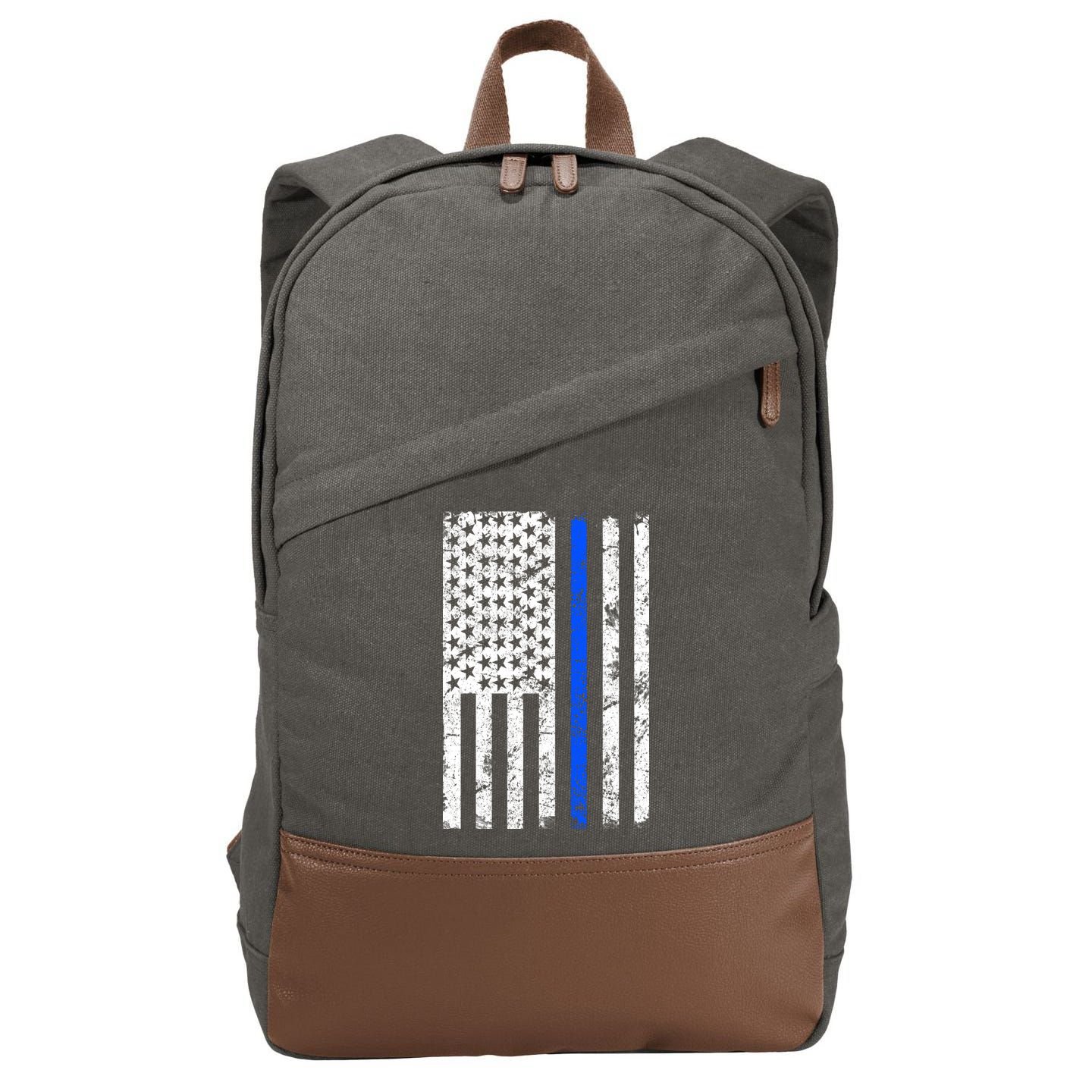 Support Police Blue Thin Line American Flag Cotton Canvas Backpack