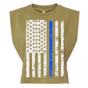 Support Police Blue Thin Line American Flag Garment-Dyed Women's Muscle Tee