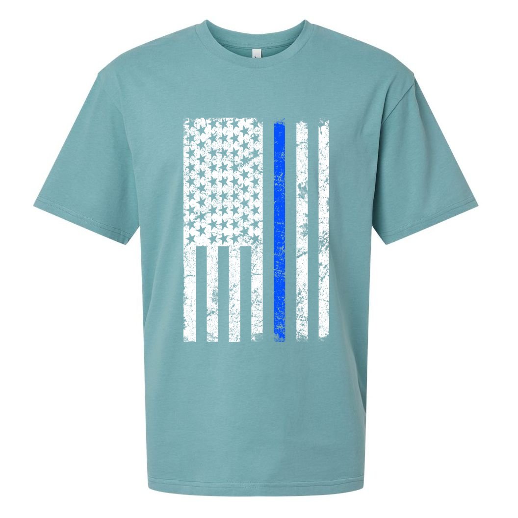 Support Police Blue Thin Line American Flag Sueded Cloud Jersey T-Shirt