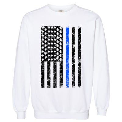 Support Police Blue Thin Line American Flag Garment-Dyed Sweatshirt