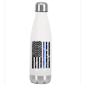 Support Police Blue Thin Line American Flag Stainless Steel Insulated Water Bottle