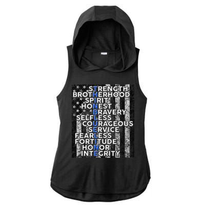 Support Police Thin Blue Line Distressed Flag Ladies PosiCharge Tri-Blend Wicking Draft Hoodie Tank