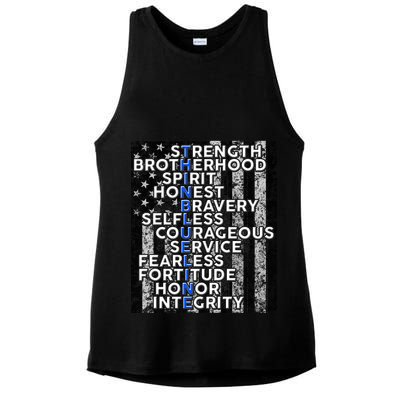 Support Police Thin Blue Line Distressed Flag Ladies PosiCharge Tri-Blend Wicking Tank