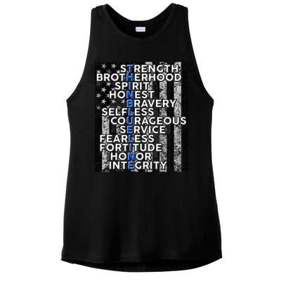 Support Police Thin Blue Line Distressed Flag Ladies PosiCharge Tri-Blend Wicking Tank