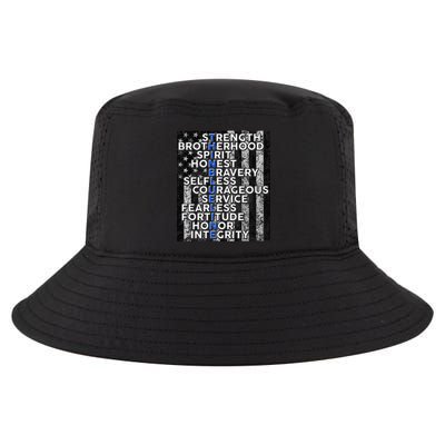 Support Police Thin Blue Line Distressed Flag Cool Comfort Performance Bucket Hat