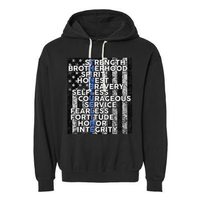 Support Police Thin Blue Line Distressed Flag Garment-Dyed Fleece Hoodie