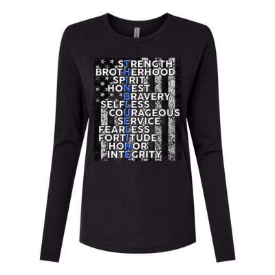 Support Police Thin Blue Line Distressed Flag Womens Cotton Relaxed Long Sleeve T-Shirt