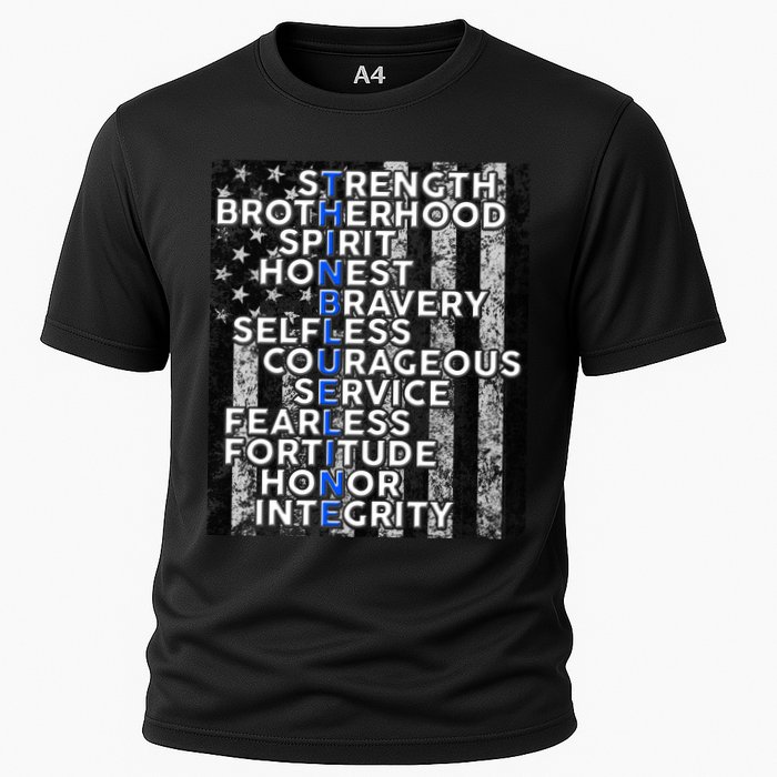 Support Police Thin Blue Line Distressed Flag Cooling Performance Crew T-Shirt