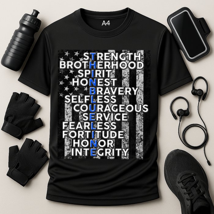 Support Police Thin Blue Line Distressed Flag Cooling Performance Crew T-Shirt