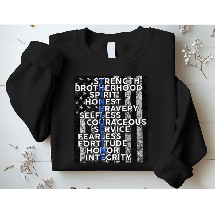 Support Police Thin Blue Line Distressed Flag Sweatshirt