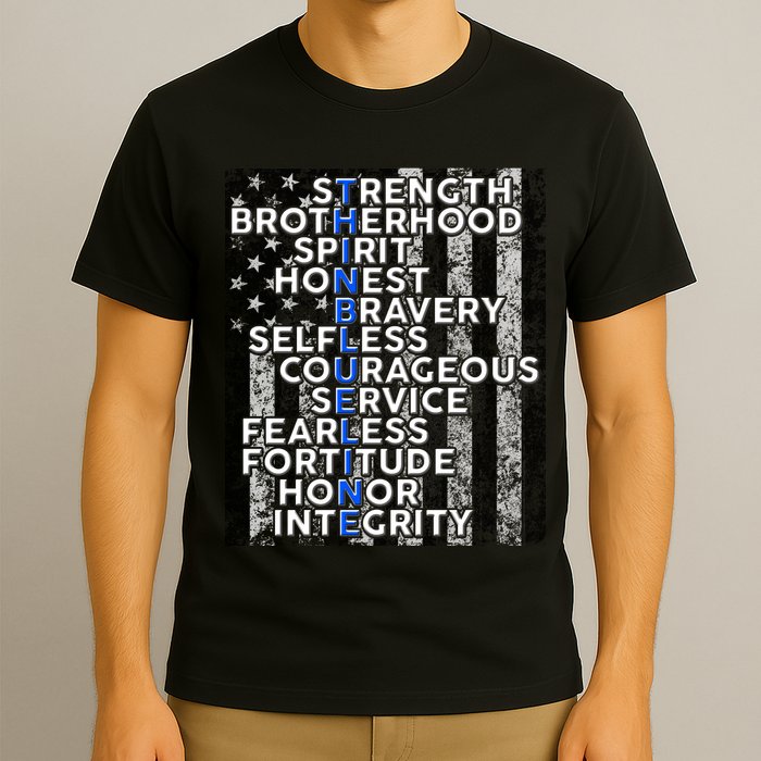 Support Police Thin Blue Line Distressed Flag T-Shirt