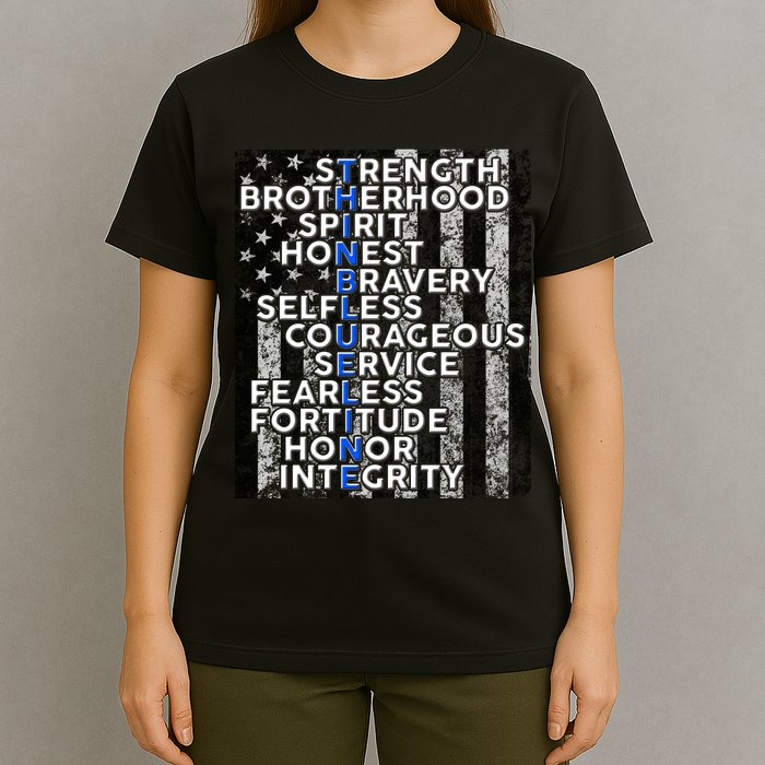 Support Police Thin Blue Line Distressed Flag T-Shirt