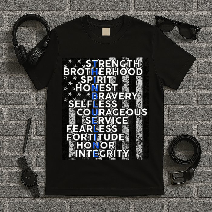 Support Police Thin Blue Line Distressed Flag T-Shirt