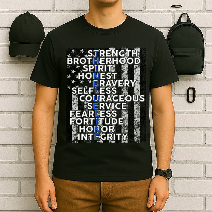 Support Police Thin Blue Line Distressed Flag T-Shirt