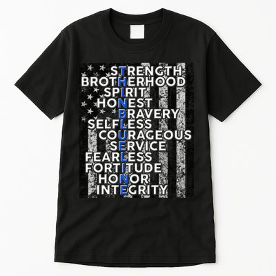 Support Police Thin Blue Line Distressed Flag Tall T-Shirt