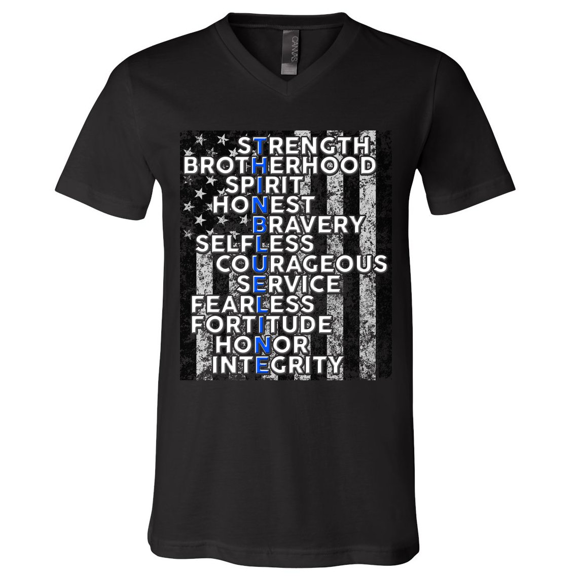 Support Police Thin Blue Line Distressed Flag V-Neck T-Shirt