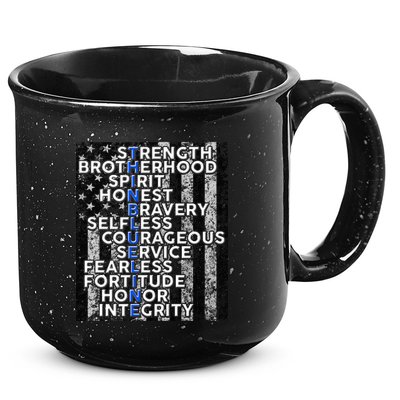 Support Police Thin Blue Line Distressed Flag 15oz Campfire Ceramic Mug