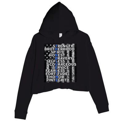 Support Police Thin Blue Line Distressed Flag Crop Fleece Hoodie